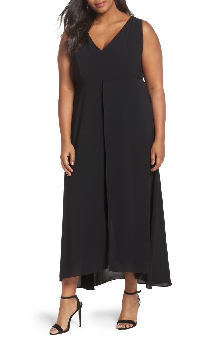 Adrianna Papell V-Neck Chiffon Overlay Jumpsuit (Plus Size) | Nordstrom