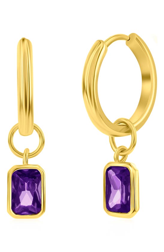 Simona Cubic Zirconia Charm Hoop Earrings In Amethyst