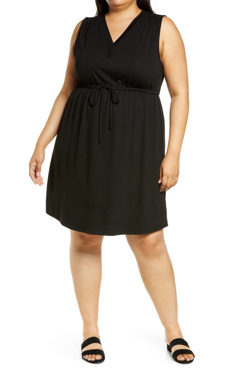 BOBEAU Drawstring Jersey Dress, Main, color, 001