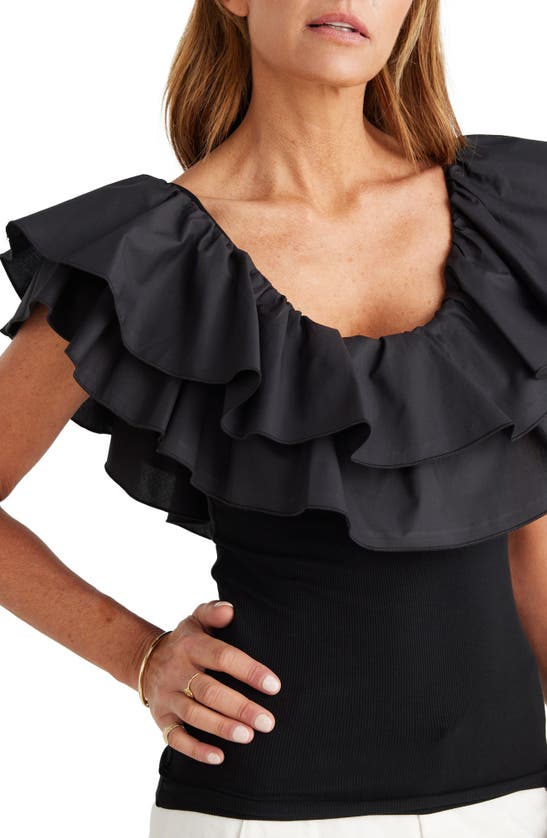 Shop Brave + True Callie Mixed Media Double Ruffle Top In Black