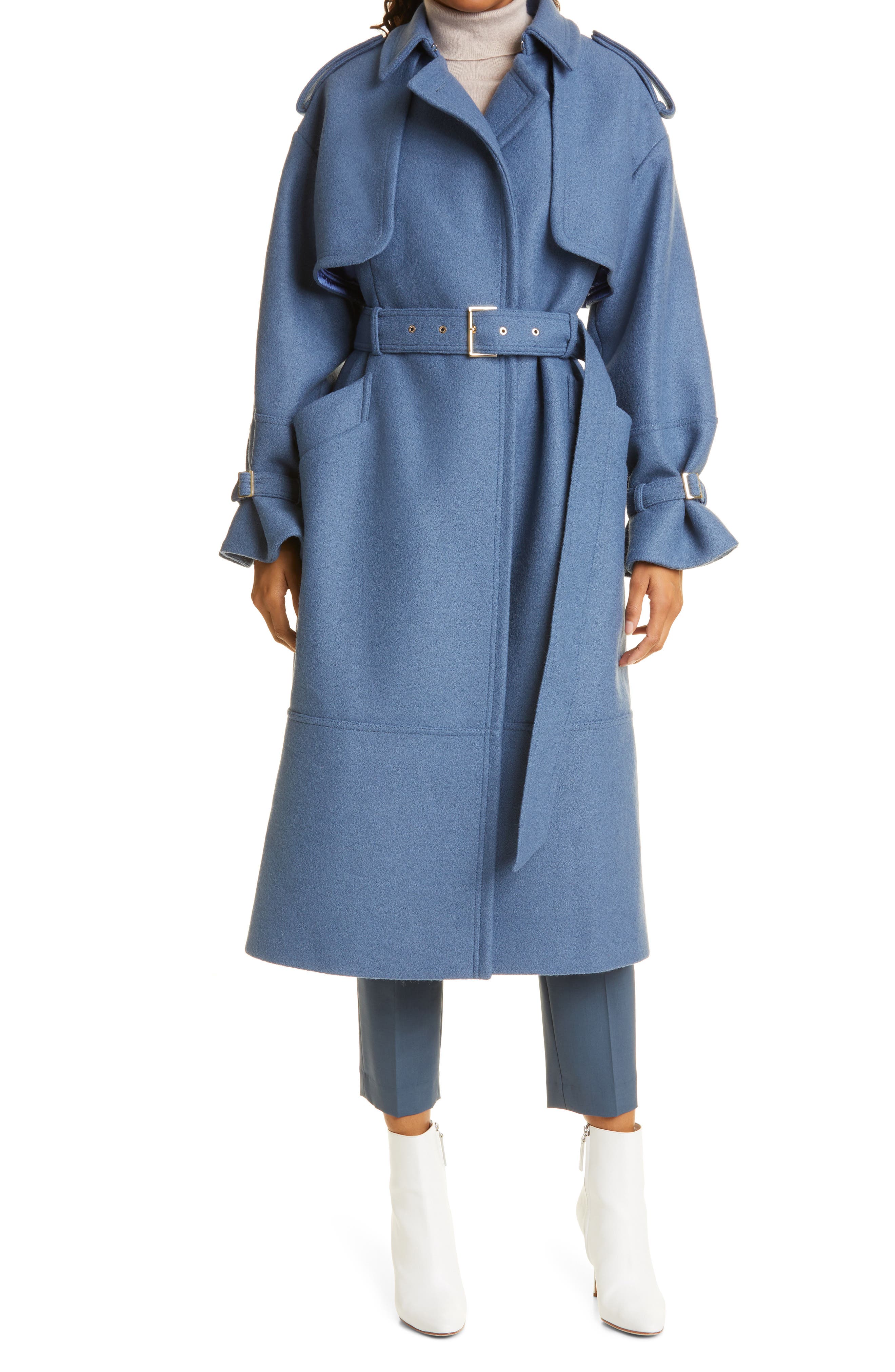 boiled wool trench coat