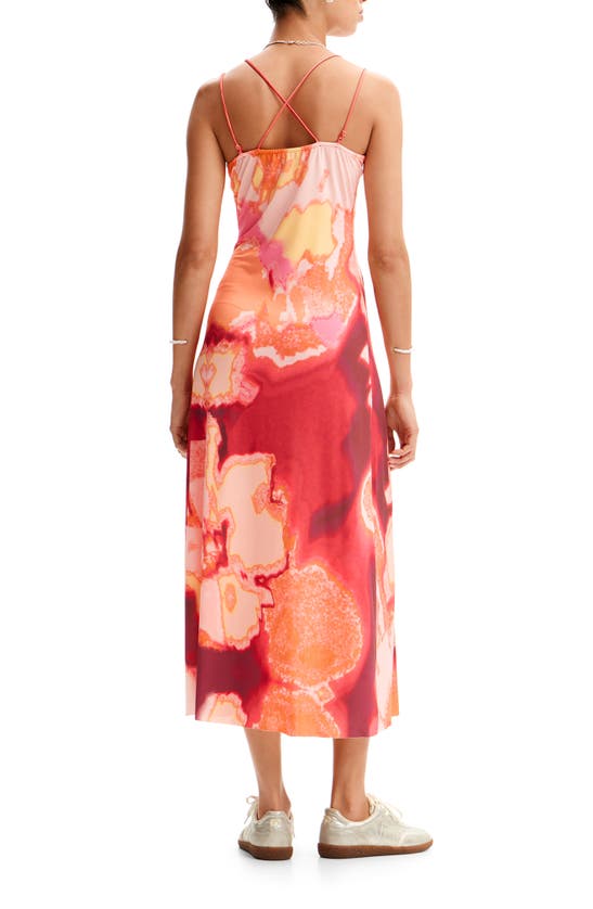 Desigual Out-of-focus Midi Slip Dress In Orange