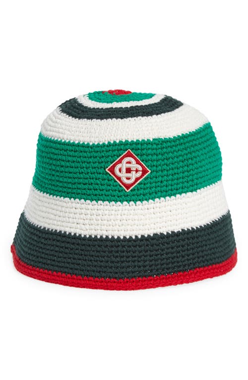 Casablanca Logo Patch Cotton Crochet Hat In Green/white