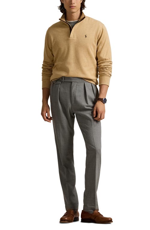 Shop Polo Ralph Lauren Cotton Blend Quarter Zip Pullover In Classic Camel Heather