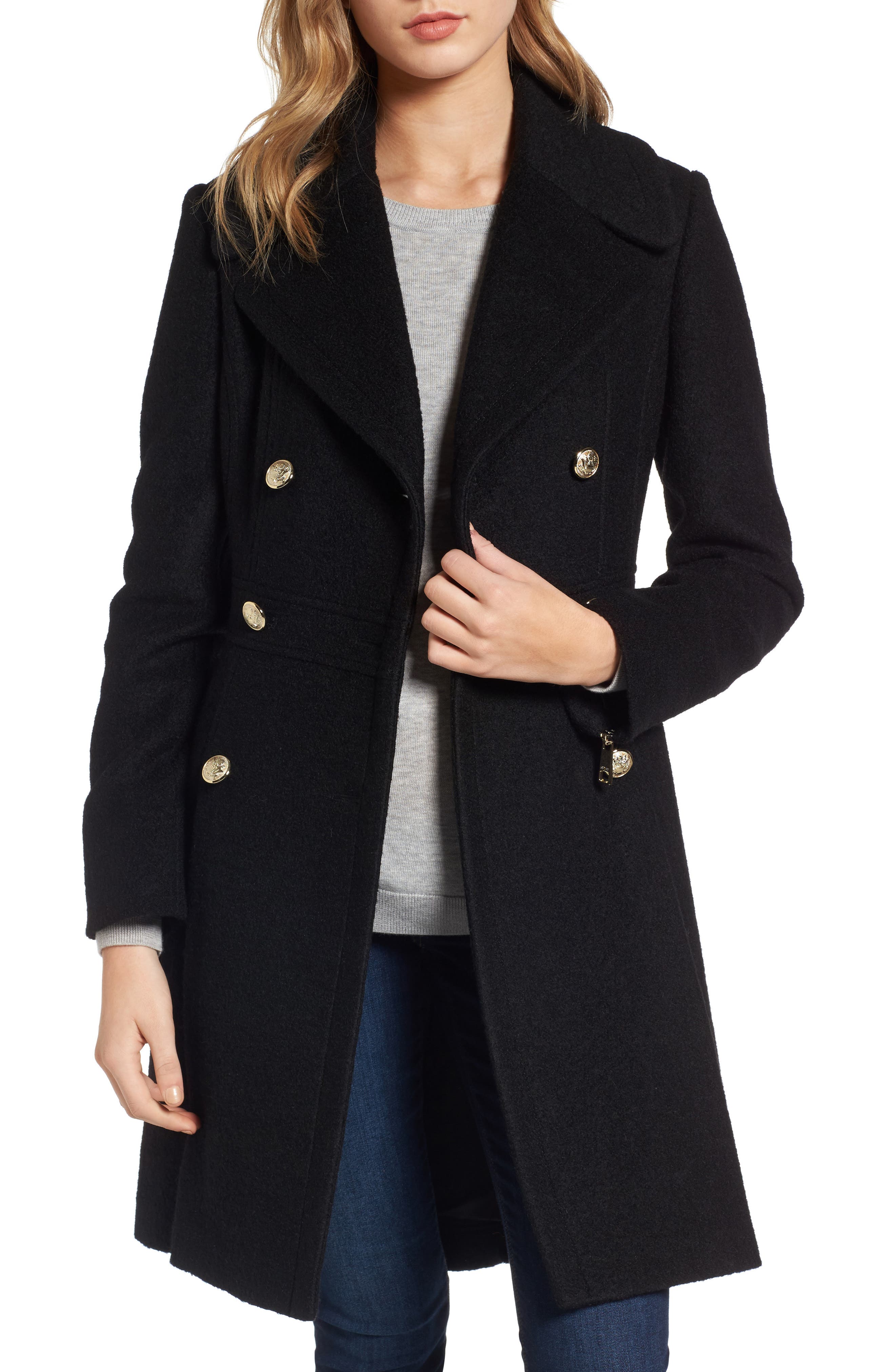 guess double breasted wool blend coat