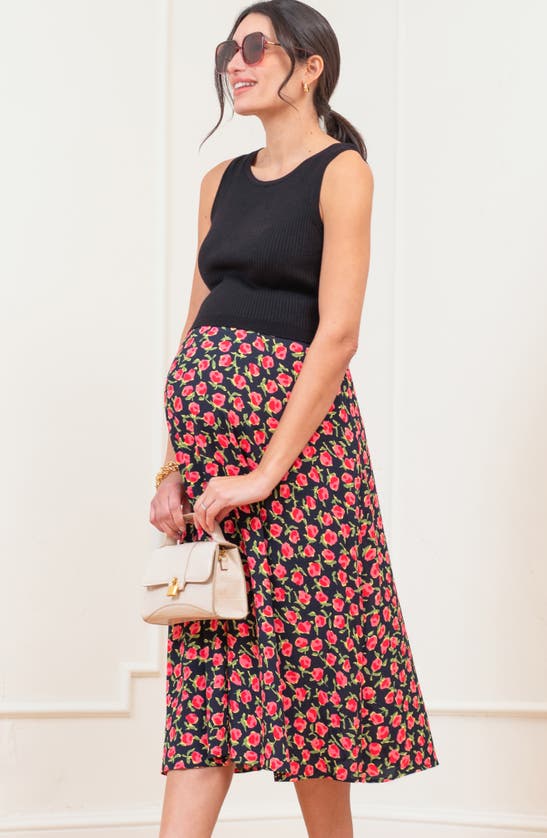 Shop Seraphine Two-piece Maternity/nursing Rib Sweater Tank & Floral Midi Dress In Floral Print