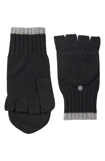 Amicale Pop Top Fingerless Cashmere Knit Gloves In Black