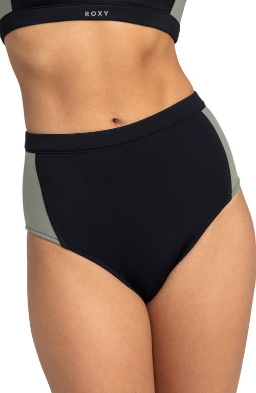 Roxy Peformance High Waist Bikini Bottoms in Anthracite at Nordstrom, Size Small