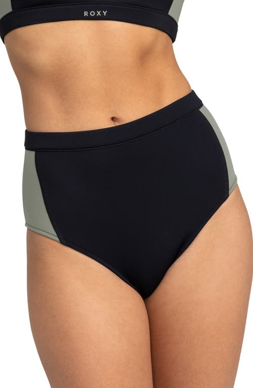 Shop Roxy Peformance High Waist Bikini Bottoms In Anthracite