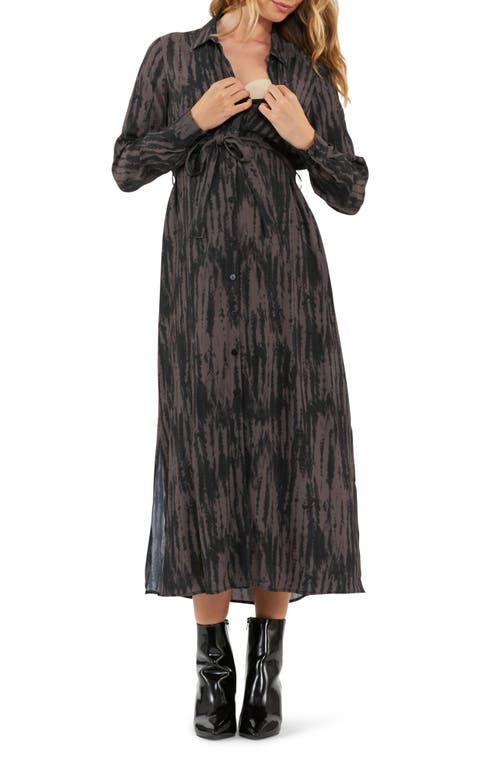 RIPE MATERNITY RIPE MATERNITY SYLVIA LONG SLEEVE TIE WAIST MATERNITY SHIRTDRESS
