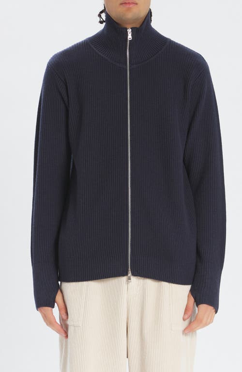 Barena Venezia Dori Zip Front Wool Cardigan in Navy 