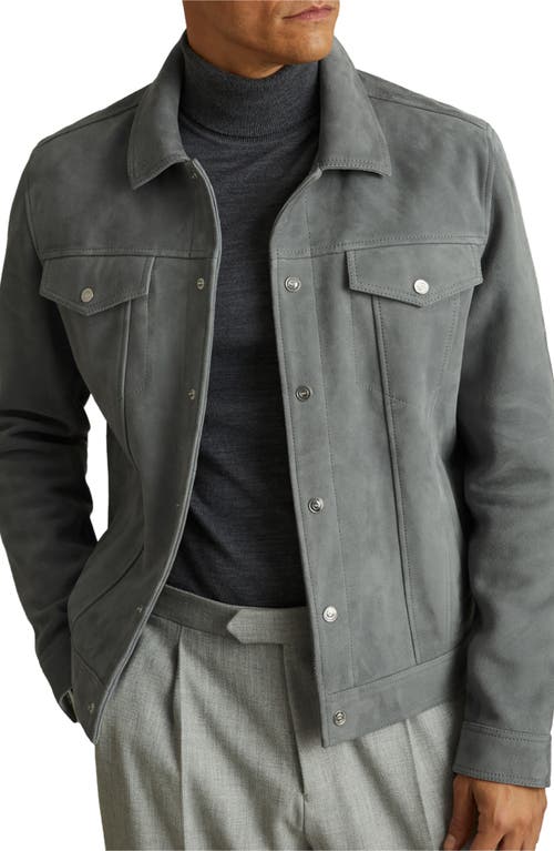 Reiss Sky Blue Eden Suede Trucker Jacket In Sky Blue