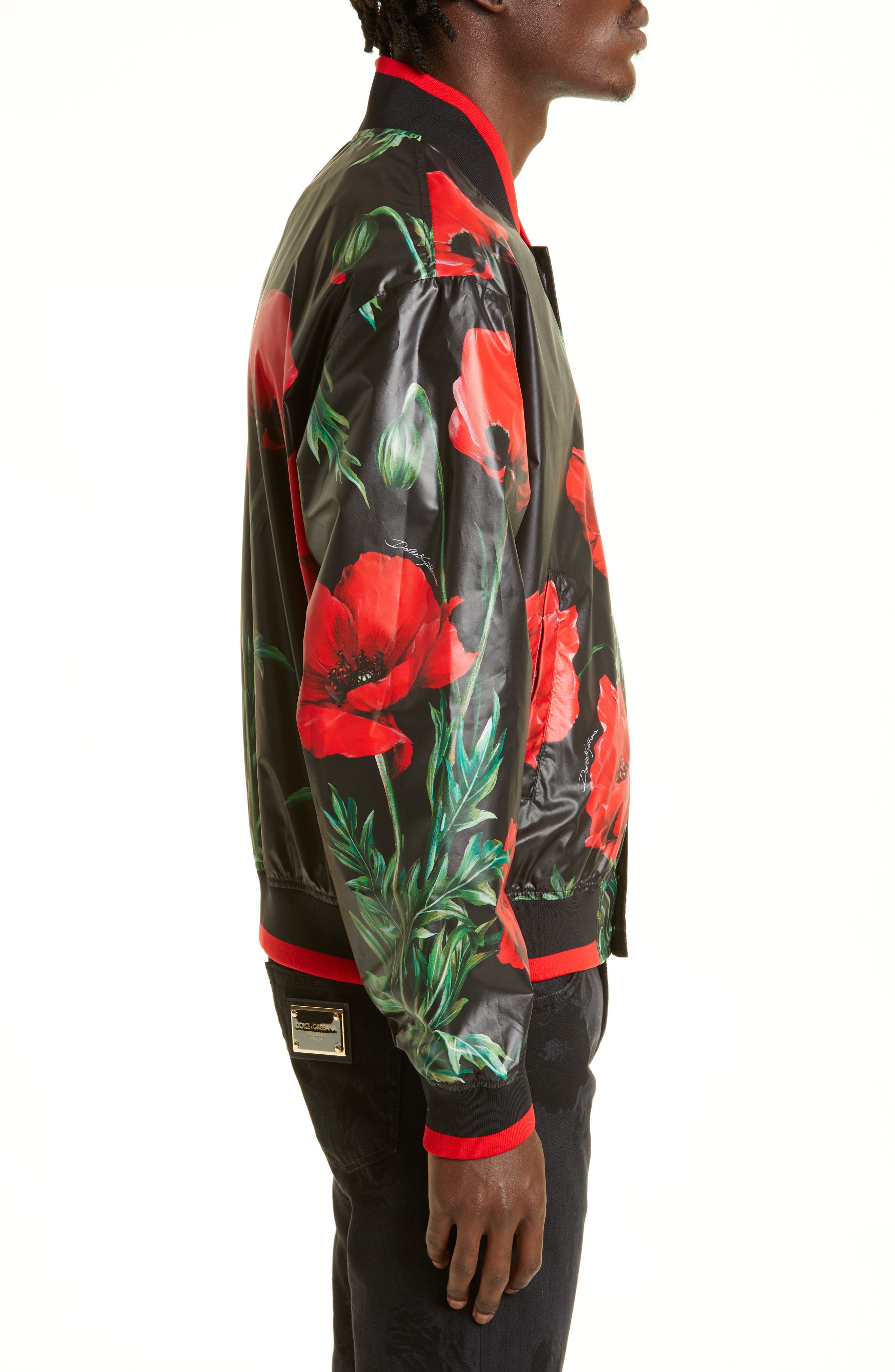 red floral bomber jacket