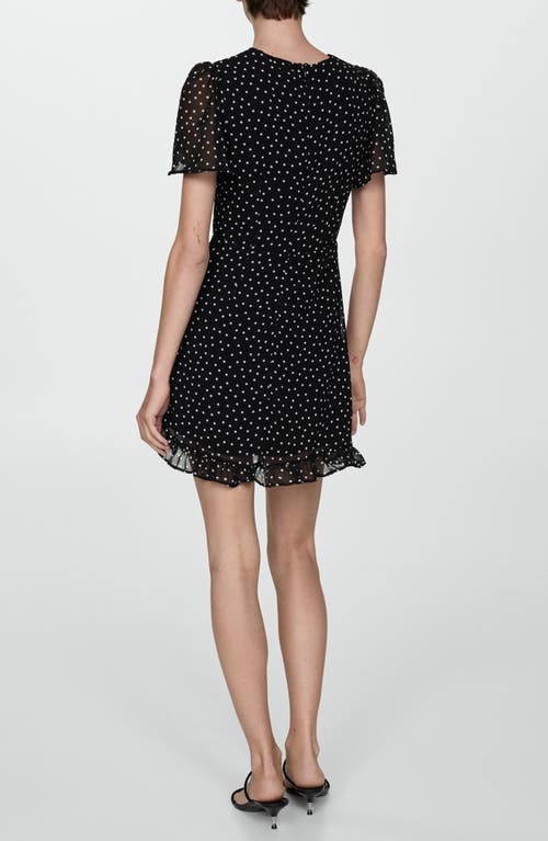 Shop Mango Polka Dot Flutter Sleeve Minidress In Black