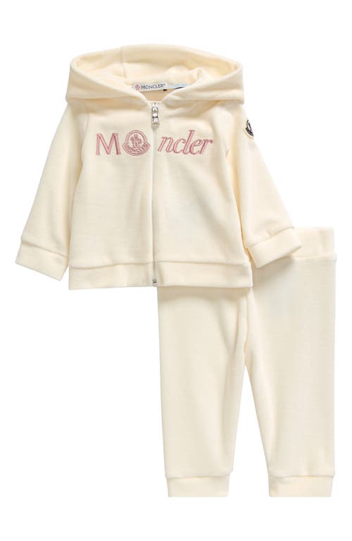 Shop Moncler Kids' Velour Full Zip Graphic Hoodie & Sweatpants Set In White