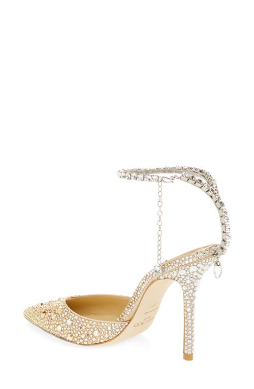 Shop Jimmy Choo Saeda Crystal Ankle Strap Pointed Toe Pump In Gold/crystal