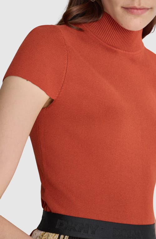 Shop Dkny Short Sleeve Mock Neck Knit Top In Russet