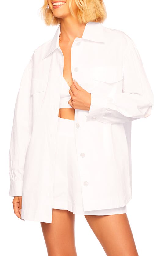 Shop Susana Monaco Cotton Poplin Shirt Jacket In Sugar