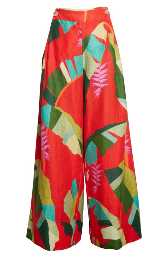 Farm Rio Wide-leg Pants In Heliconia Red | ModeSens