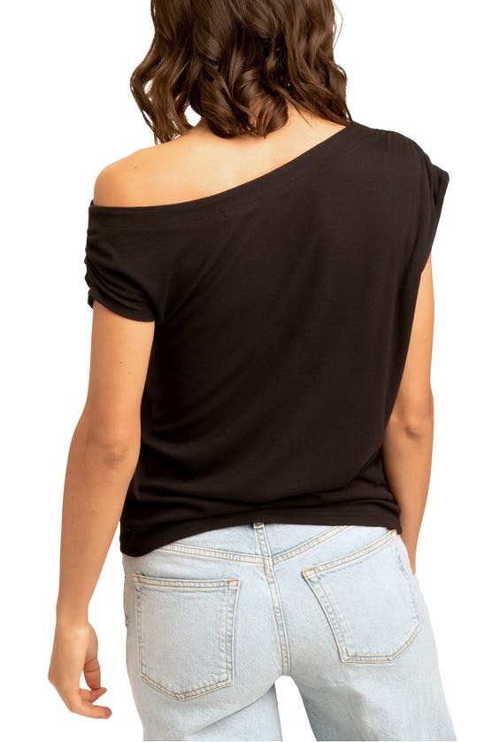Shop Threads 4 Thought Leoni Feather Ribbed One Shoulder T-shirt In Black
