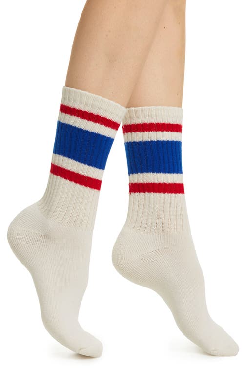 The Retro Stripe Quarter Socks in Royal/Red