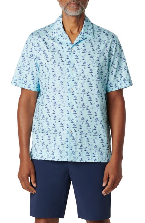 Bugatchi Cole Palm Tree Print Short Sleeve Button-Up Camp Shirt Aqua at Nordstrom,