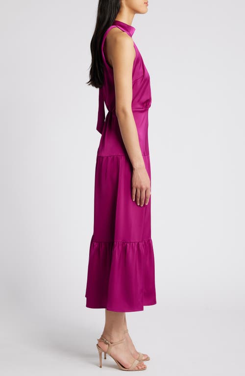 Shop Sam Edelman High Neck Sleeveless Satin Dress In Berry