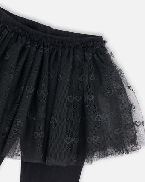 Shop Deux Par Deux Little Girl's Leggings With Tulle Skirt Black In Anthracite