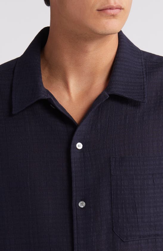 Shop Frame Textured Stripe Cotton Button-up Shirt In Navy