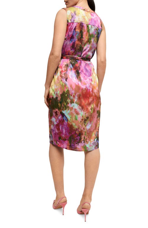 Shop Isaac Mizrahi New York Split Neck Satin Dress In Holi Multi