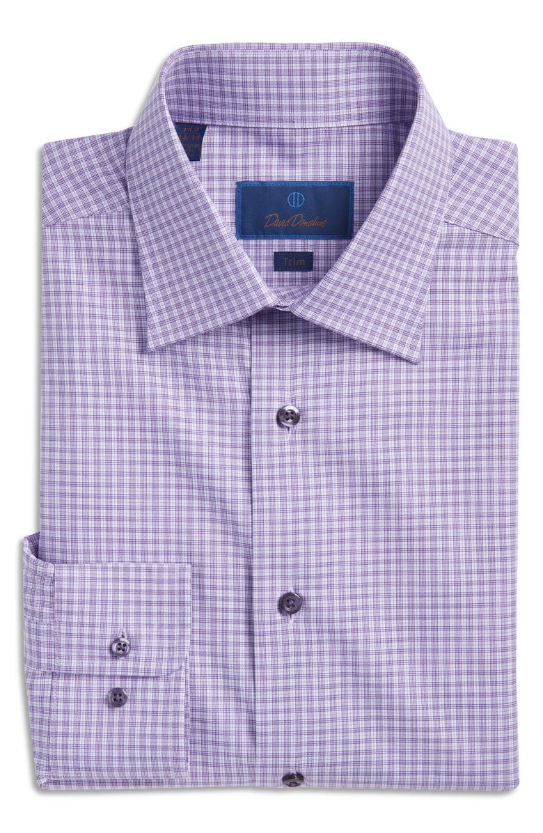 David Donahue Trim Fit Check Dress Shirt, Alternate, color, Purple
