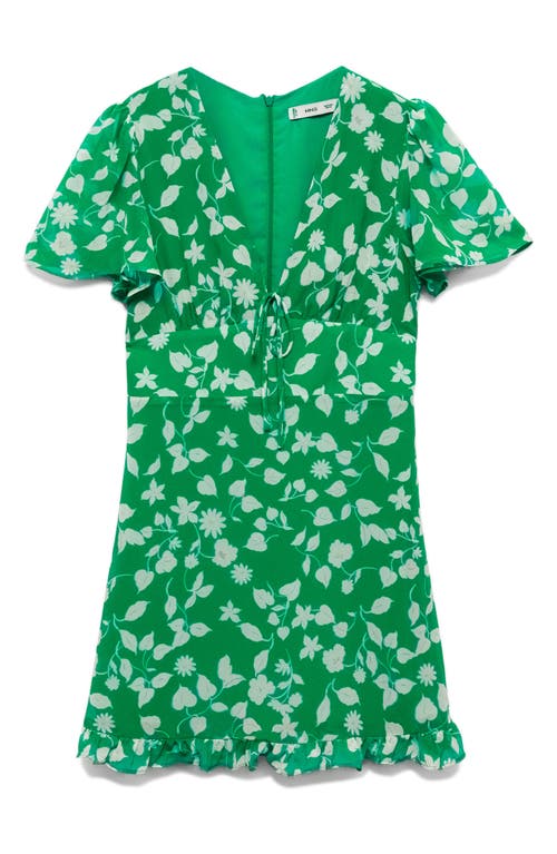 Shop Mango Polka Dot Flutter Sleeve Minidress In Green