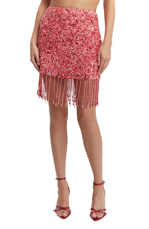Sabri Sequin Beaded Fringe Miniskirt in Multi Pink