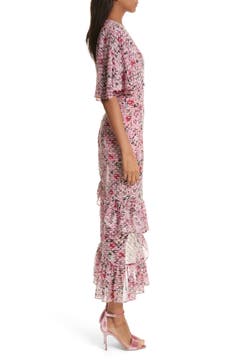 SALONI Ruffle Hem Silk Blend Dress | Nordstrom
