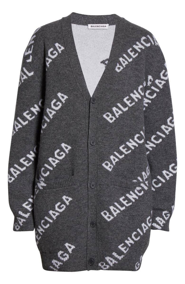 Balenciaga Oversize Logo Jacquard Wool Blend Cardigan, Alternate, color, 