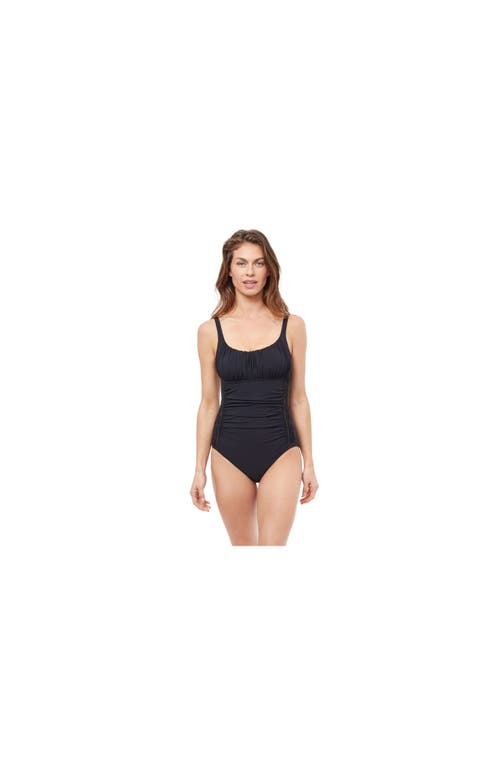 Florence Allover Shirring One Piece Swimsuit in Black