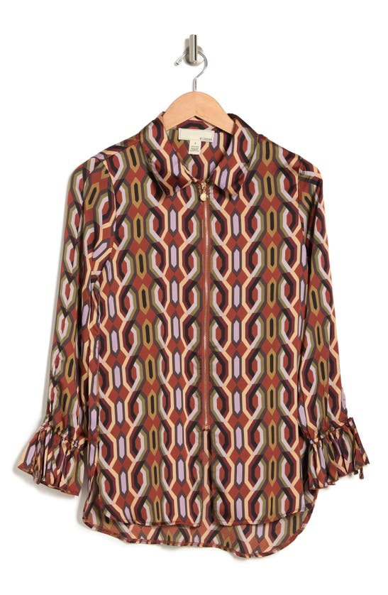 By Design Italia Front-zip Silk Collared Blouse In Art Deco