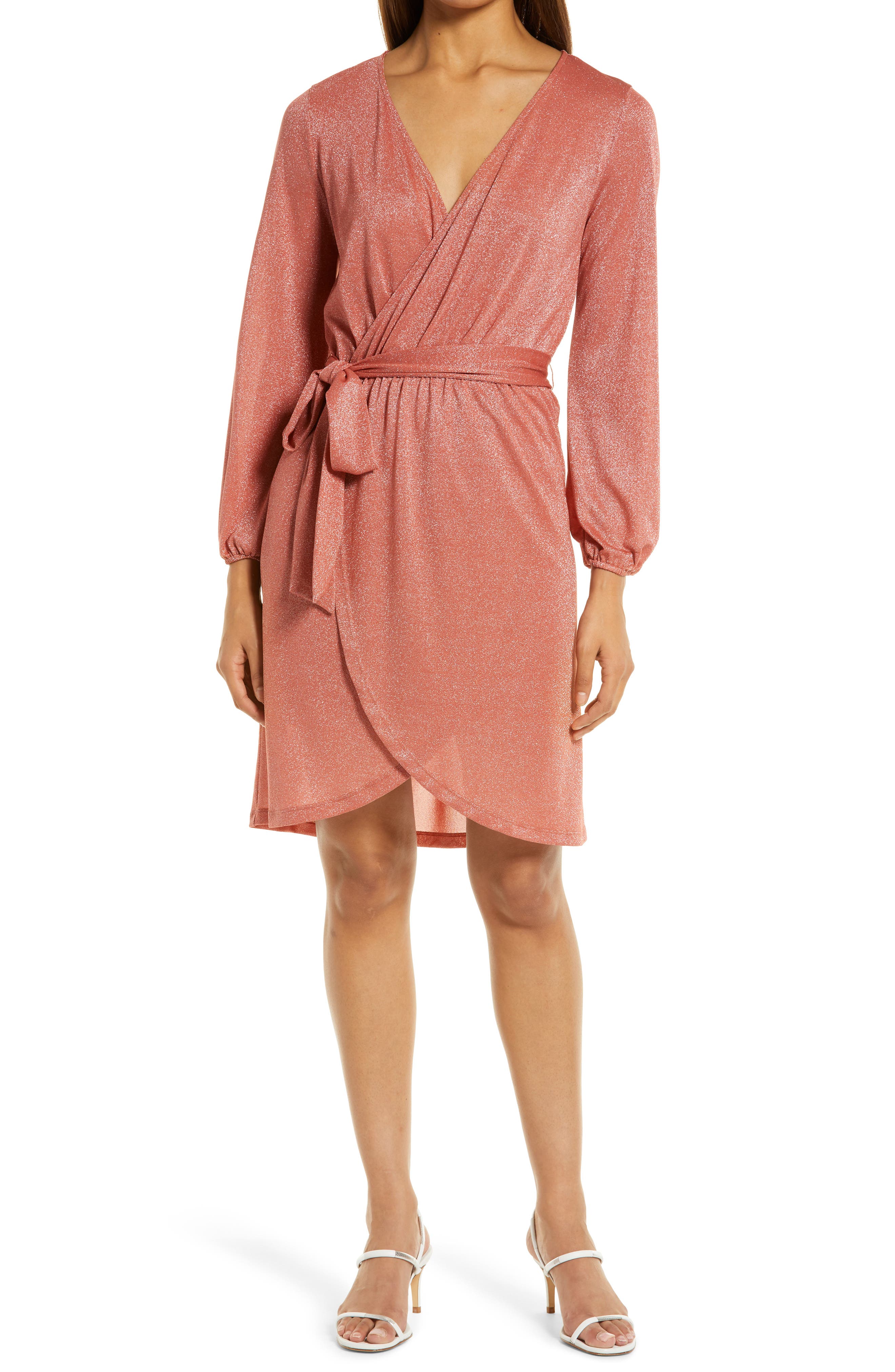 sunburst fan faux wrap dress