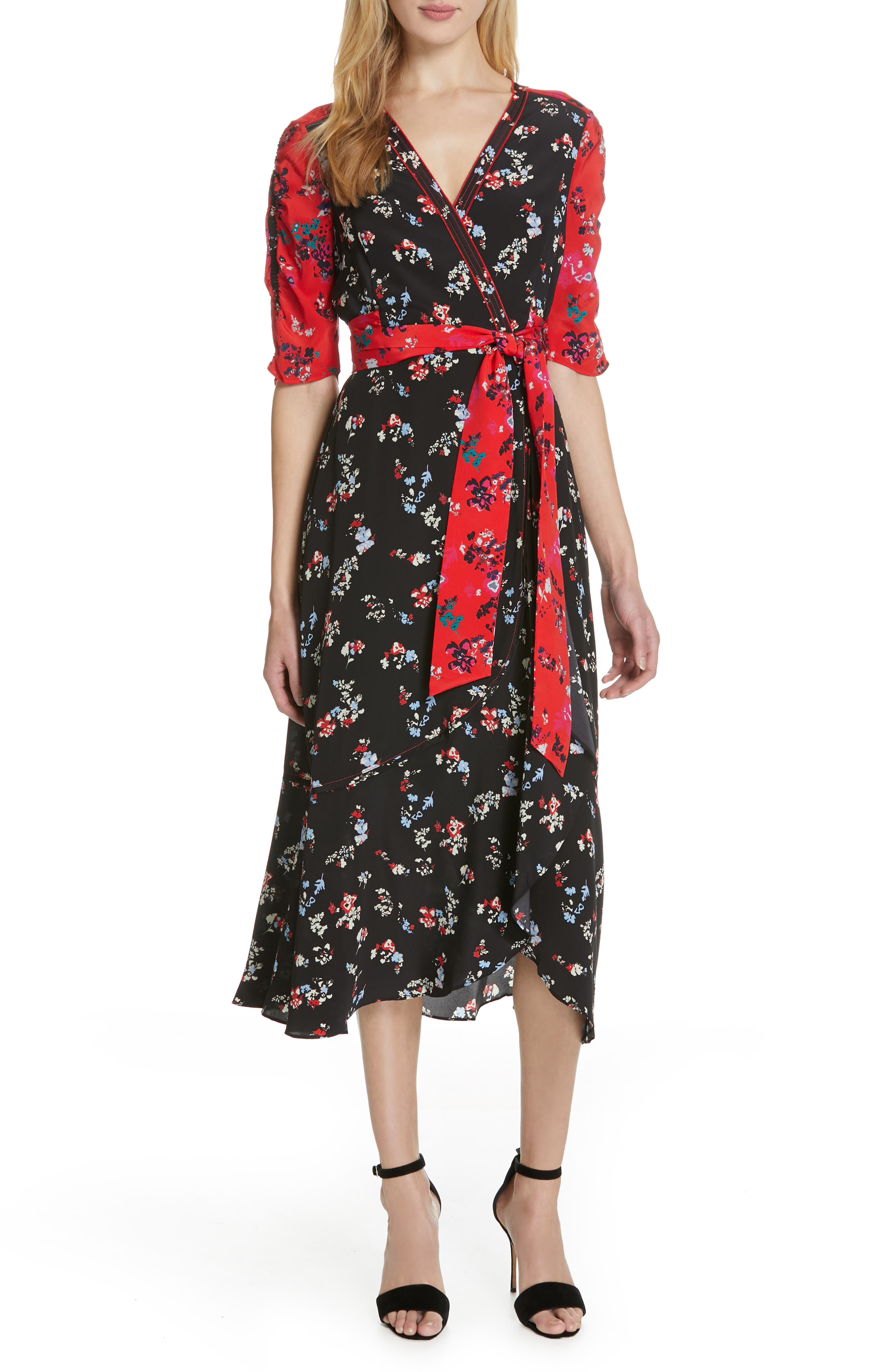 Tanya Taylor Blare Floral Clusters Silk Dress (Regular & Plus Size ...