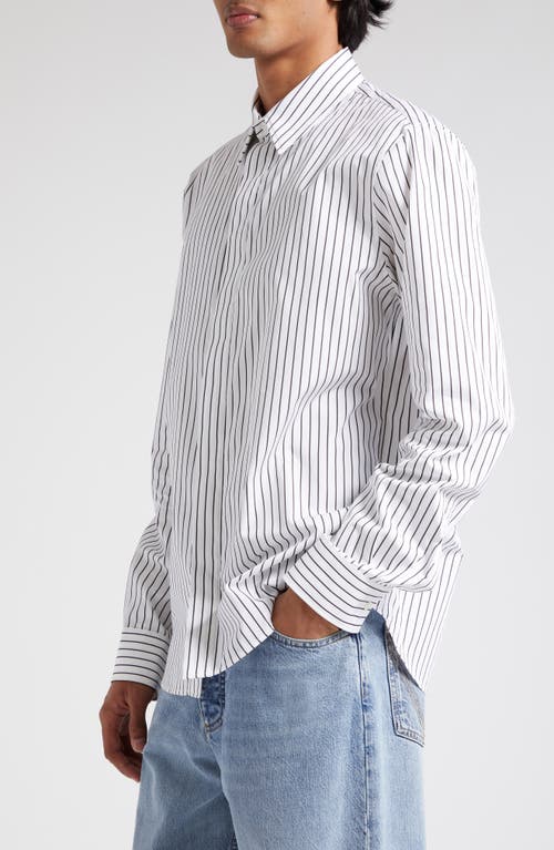 Shop Bottega Veneta Pinstripe Cotton Poplin Button-up Shirt In 9003 White/black