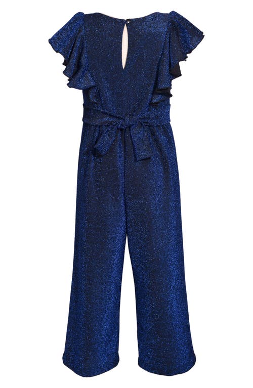 Iris & Ivy Kids' Metallic Flutter Sleeve Jumpsuit In Royal