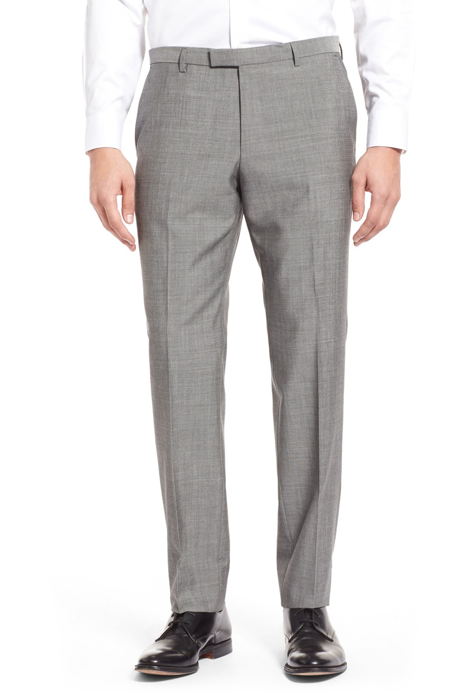 BOSS 'Lean' Flat Front Solid Wool Trousers | Nordstrom