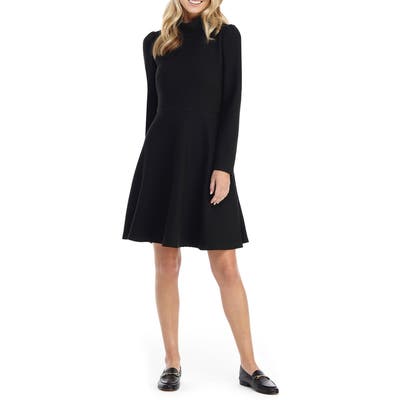 Gal Meets Glam Collection Harlow Long Sleeve Rib Knit Dress, 0 (similar to 16W-18W) - Black