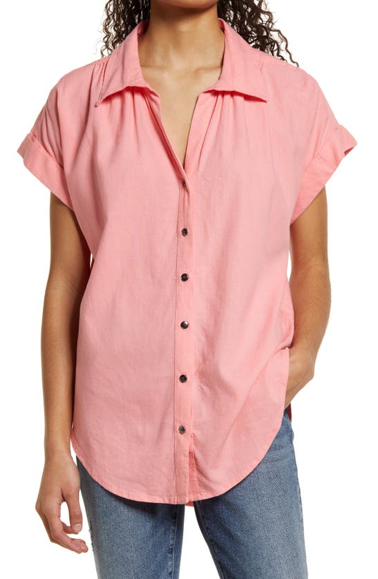 Caslon Linen Blend Camp Shirt In Pink Flamingo ModeSens