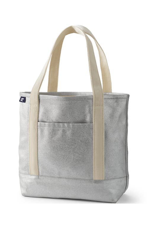 Shop Lands' End Open Top Canvas Tote Bag In Silver Metallic