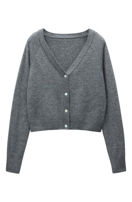 Shop Mango Wool V-neck Cardigan In Dark Heather Grey