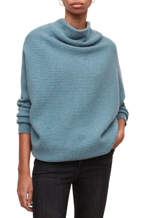 Allsaints Ridley Funnel Neck Wool Sweater In Blue Opulence