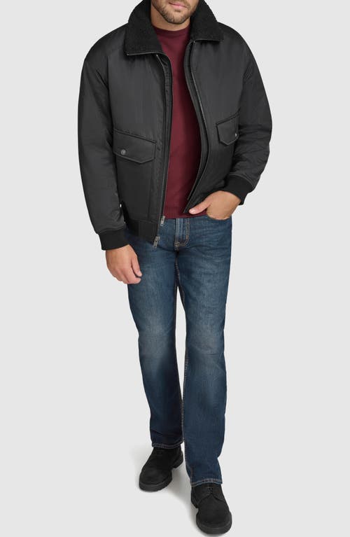 Shop Andrew Marc Flight Satin Aviator Jacket With Removable Bib In Black