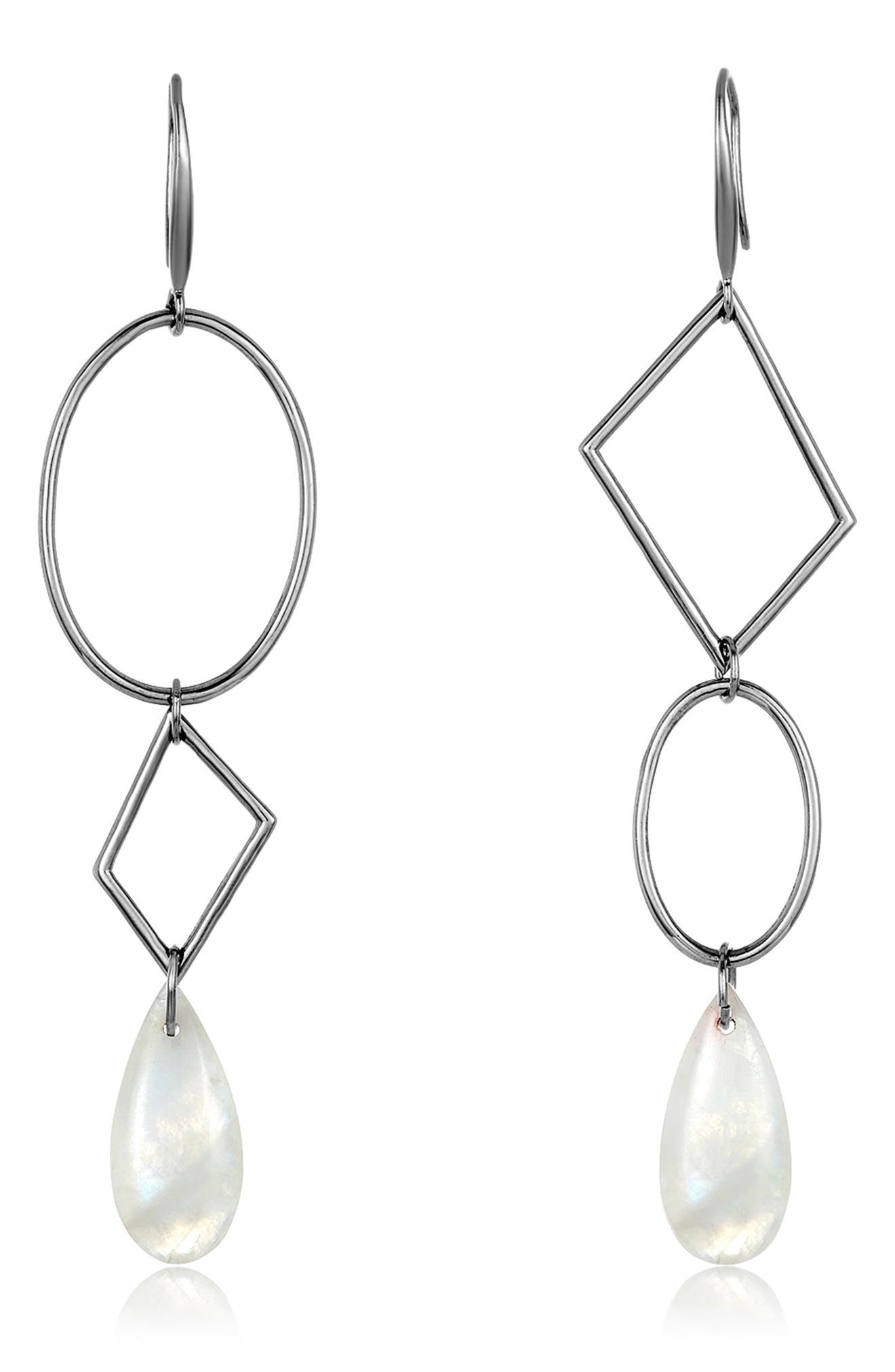 Adornia Fine Moonstone Asymmetrical Triple Drop Earrings In Silver