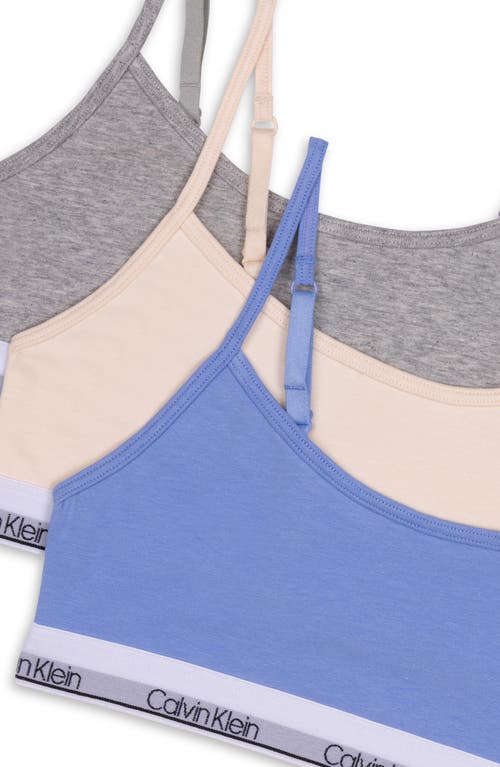 Shop Calvin Klein Kids' Assorted 3-pack Stretch Cotton Bralettes In Hydrangea/sand/heather Grey